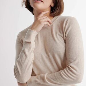 Quince Lightweight Cotton Cashmere Sweater Small Oatmeal Heather